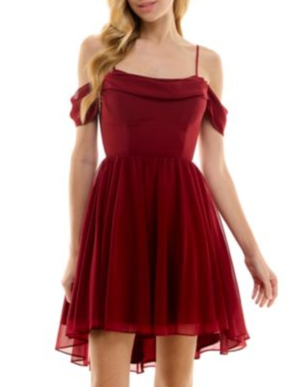 City Studio Burgundy Off-Shoulder High-Low Cocktail Dress